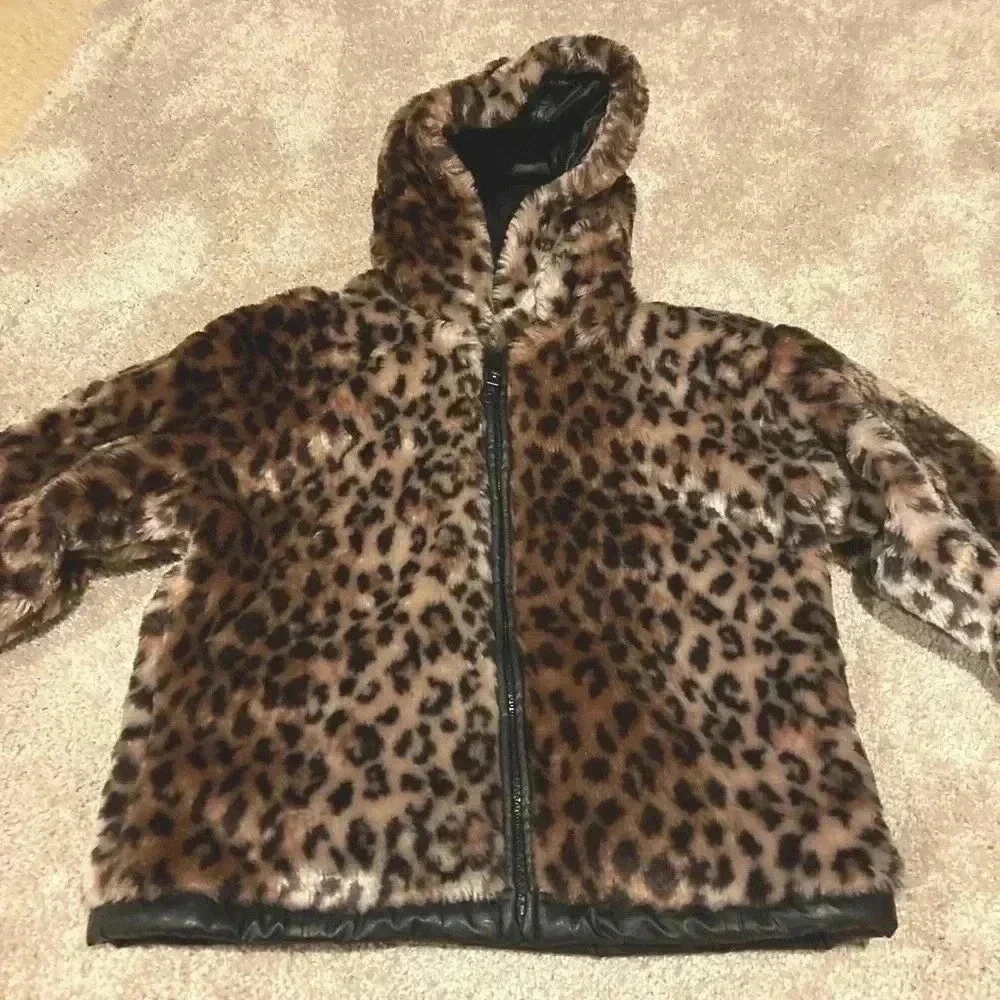 KC Collections Girls Faux Leather Jacket Coat Black Size M Reversible - Picture 6 of 9